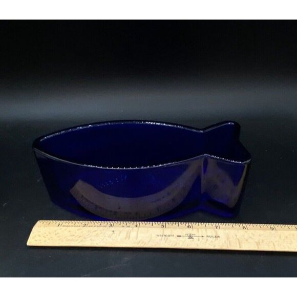 Cobalt Blue Fish 8” Serving Dish Vintage - Picture 10 of 12
